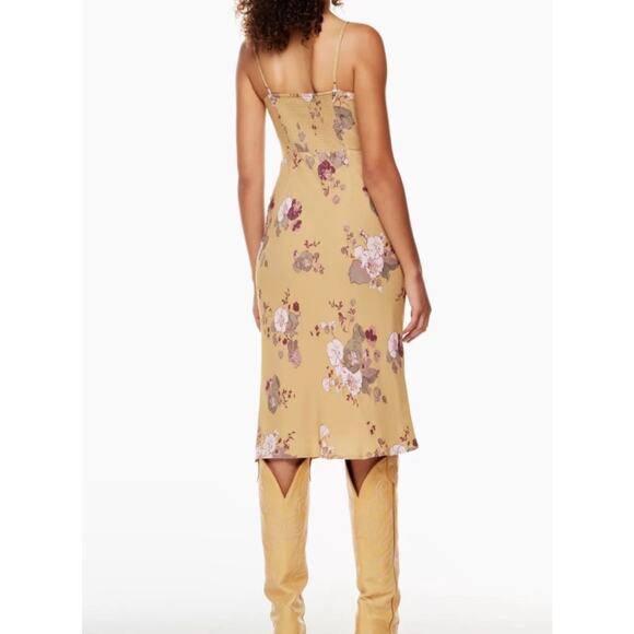 Aritzia | Wilfred Bellow Tan Yellow Floral Print Tie Bust Sexy Summer Midi Dress - Picture 13 of 13
